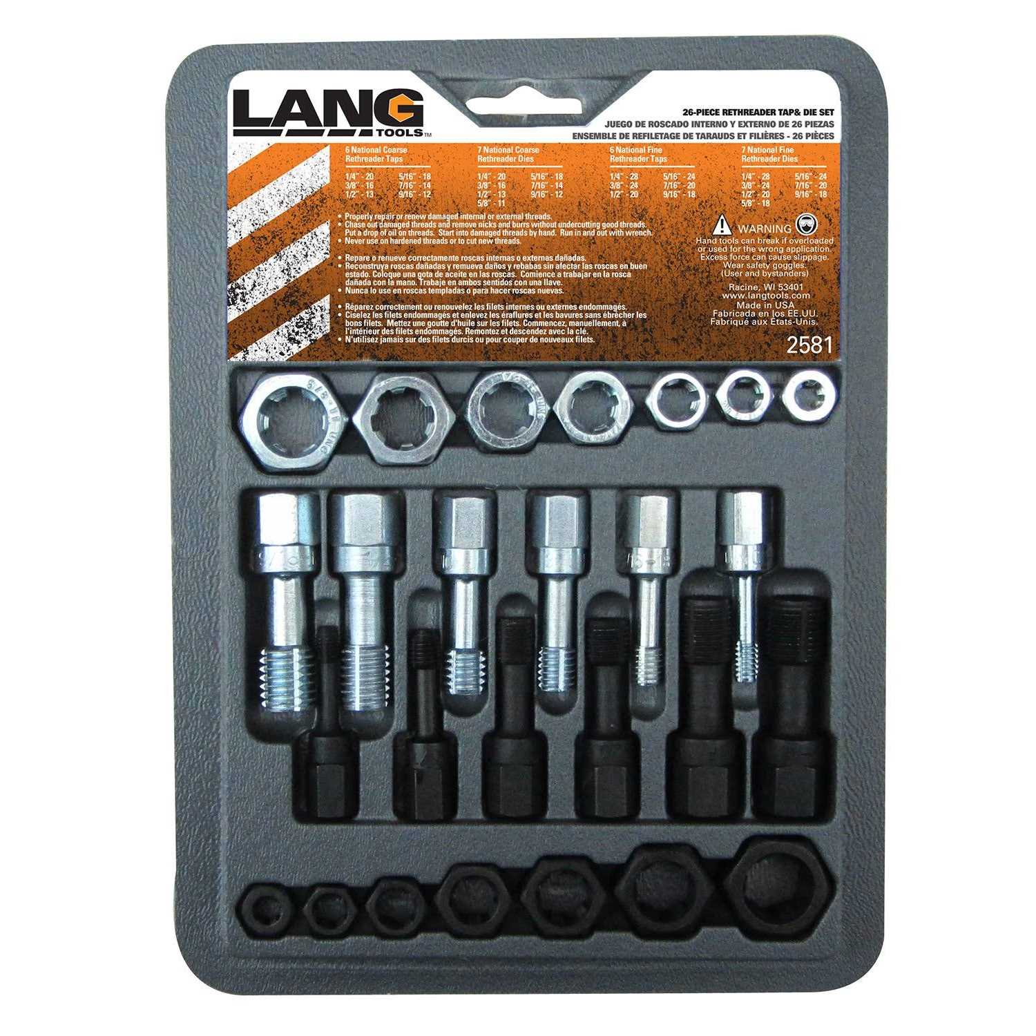 Lang Tools 2581 26-Piece Thread Restorer Tap/Die Set - Cheap Fitting
