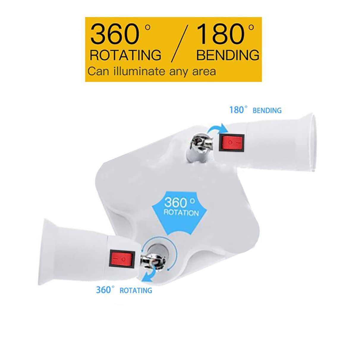 CLWHJ-360 Degrees Adjustable 2 in 1 E26/E27 Splitter Socket Adapter. E26/E27 Standard LED Bulbs 360 Degrees Adjustable 180 Degree Bendable Max Watt - Cheap Fitting