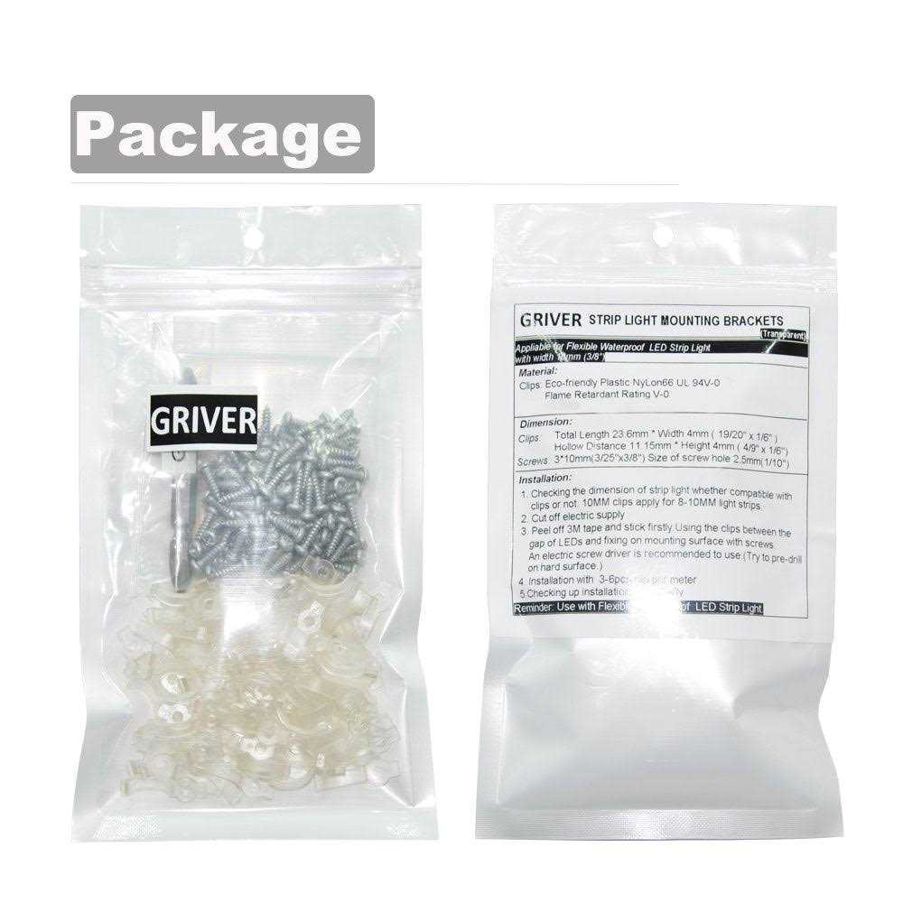 Griver 100 Pack Strip Light Mounting Brackets,Fixing Clips,One-Side Fixing,100 Screws Included - Cheap Fitting