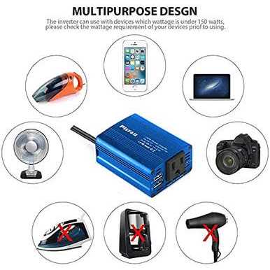 PiSFAU 150w Car Power Inverter Dc 12v to 110v Ac Converter with 3.1A Dual Usb Power inverters for Vehicles,Road Trip Essentials Camping Accessories - Cheap Fitting