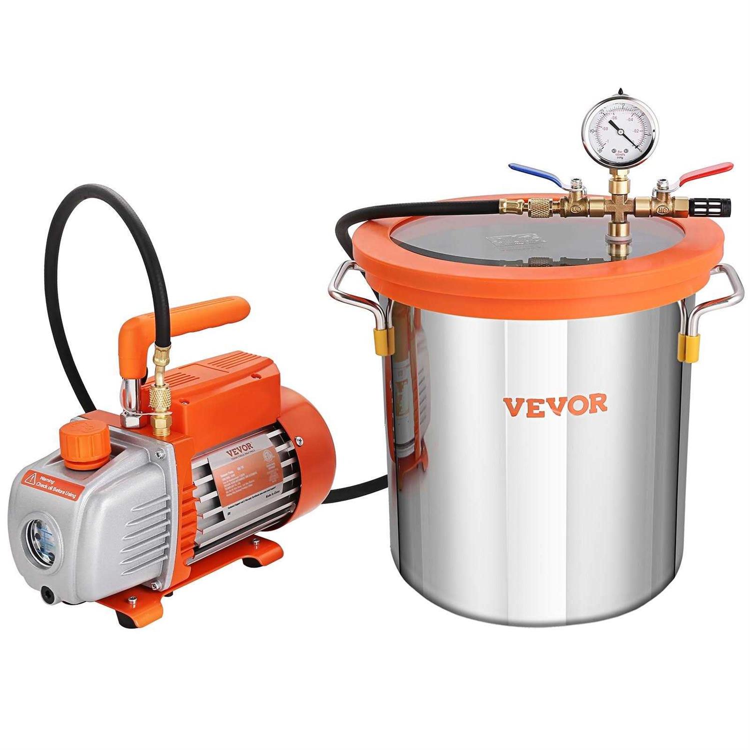 VEVOR 5 Gallon Vacuum Chamber and 3.5 CFM Pump Kit Tempered Glass Lid Vacuum Degassing Chamber Kit - Cheap Fitting