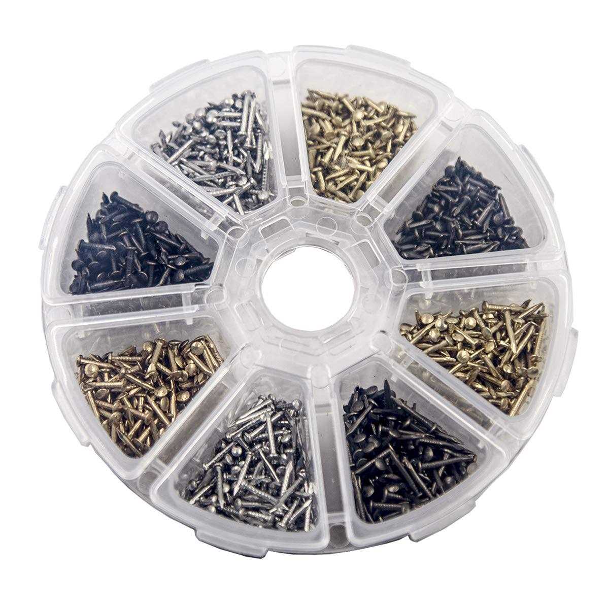 newlng 1600pcs Small Tiny Nails Wooden Screws Compact Antique DIY Decorative Box Accessories Mini Nails Gold Silver Bronze 1x6mm - Cheap Fitting