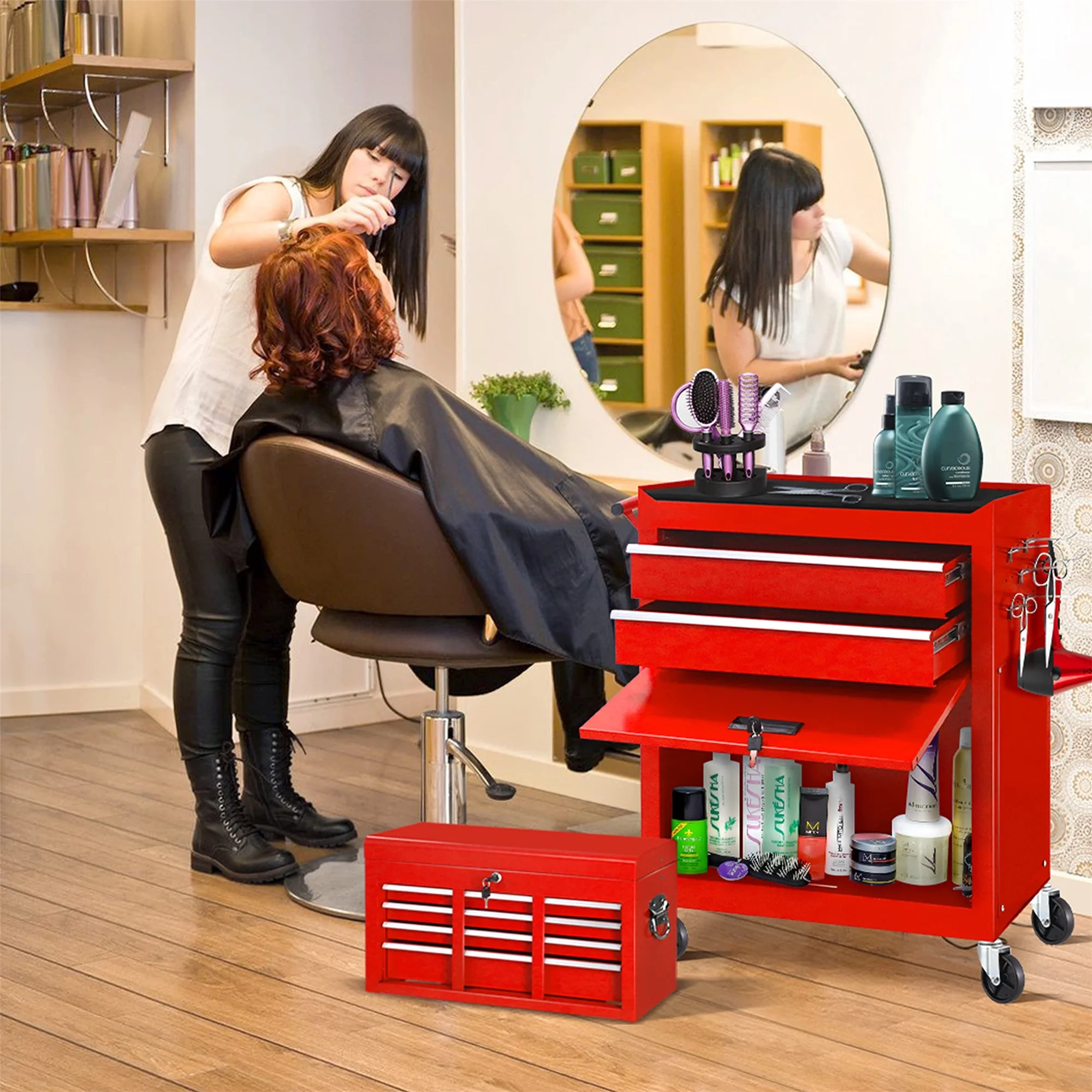 Aukfa Tool Chest, 2 in 1 Steel Rolling Tool Box & Cabinet On Wheels for Garage, 8-Drawer, Blue - Cheap Fitting