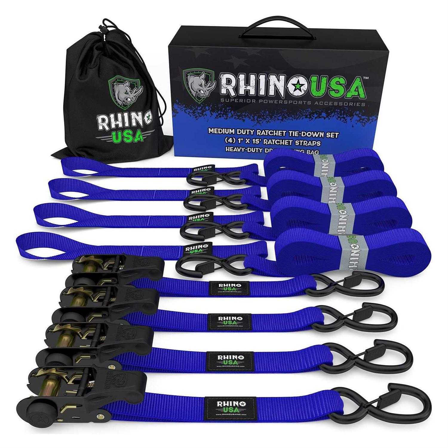 Rhino USA 1 inch x 15′ HD Ratchet Tie-Down Set - Cheap Fitting