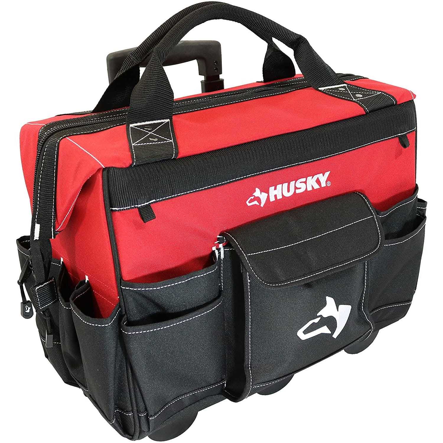 Husky GP-43196N13 18 600-Denier Red Water Resistant Contractor’s Rolling Tool Tote Bag with Telescoping Handle - Cheap Fitting