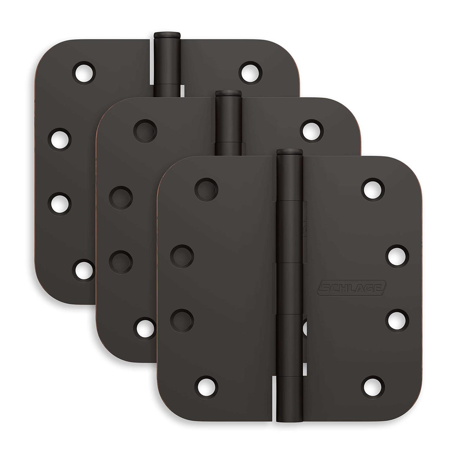 Schlage 1021 Pack of Three 4 x 4 Plain Bearing 5/8 Radius Corner Mortise Hinges S3P1021FRP716 - Cheap Fitting