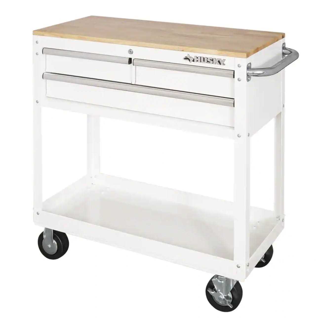 Husky 36 in. 3-Drawer Rolling Tool Cart with Wood Top - Cheap Fitting