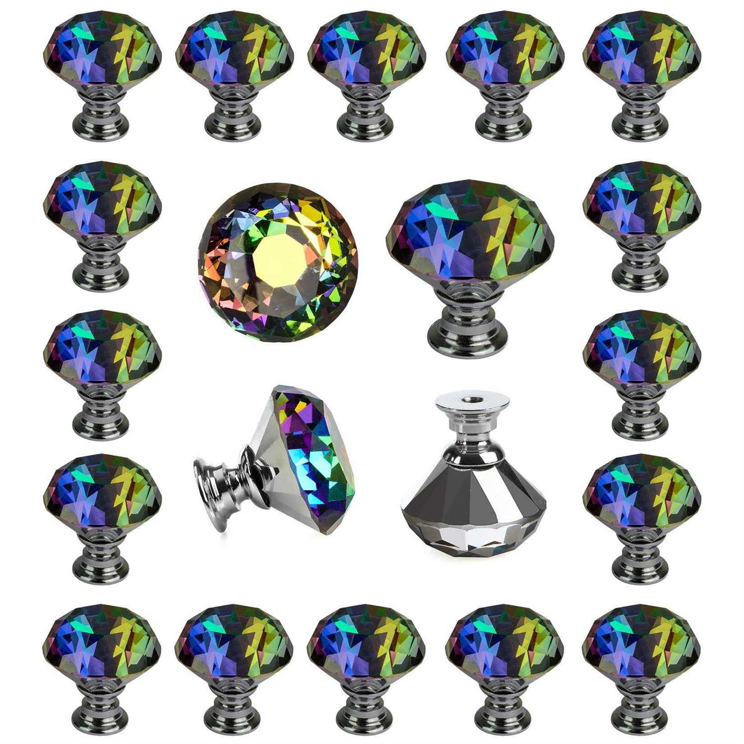 DeELF Outlet 25 pcs crystal colorful glass drawer pulls 30 mm decorative knobs for kitchen bathroom cabinet, dresser and cupboard by deelf - Cheap Fitting