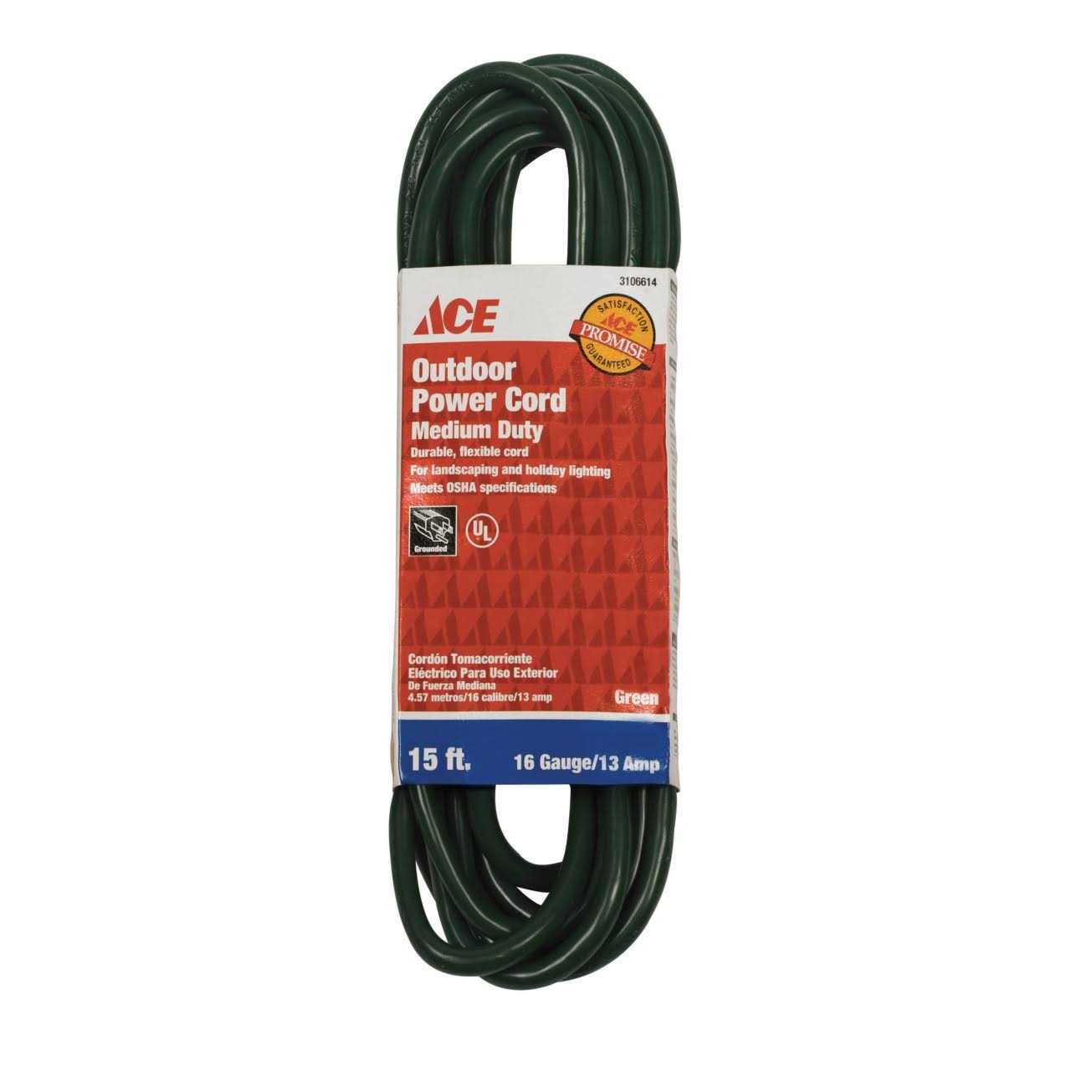 Ace 15′ 16/3 Green Extension Cord - Cheap Fitting