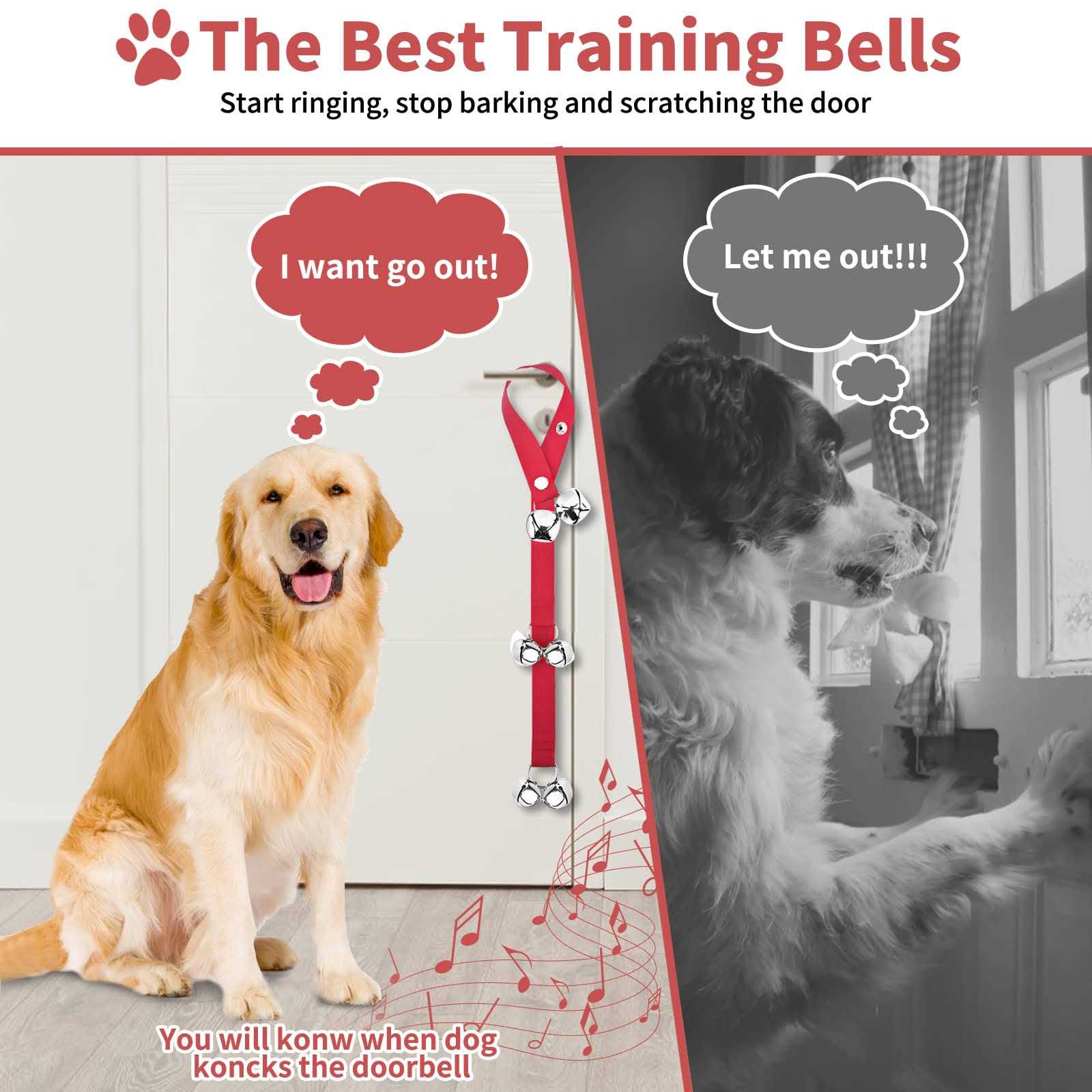 JIMEJV 2 Pack Dog Doorbells, Pet Training Bells for Go Outside Potty Training and Communication Device Large Loud Dog Bell Cat Puppy Interactive Toys - Cheap Fitting