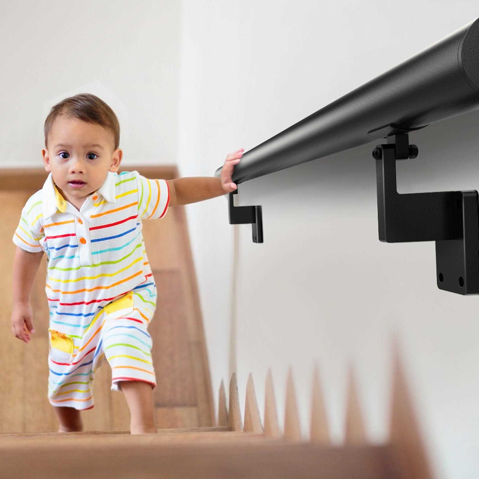 VEVOR Handrail Stair Railing 7 in. H x Wall Mount Handrails for Outdoor Stairs Black Aluminum Alloy Stair Railing Kit - Cheap Fitting