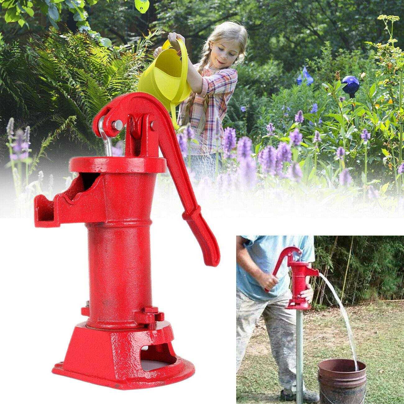 Samger Durable Antique Pitcher Hand Water Pump Cast Iron Red Hand Well Pump 25ft Maximum lift Manual Water Transfer Pump Boost Fountain for Outdoor - Cheap Fitting