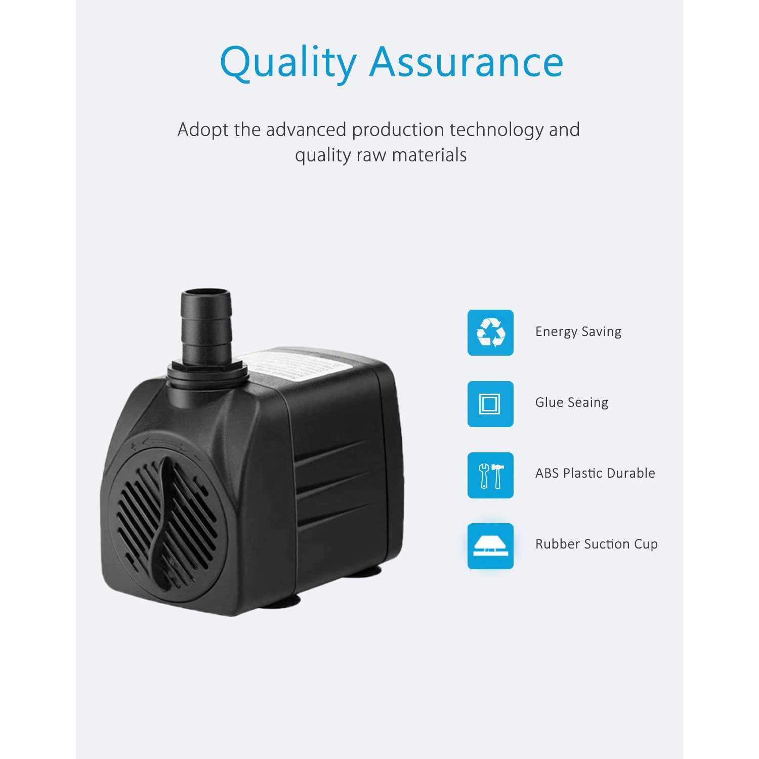 SongLong Submersible Pump 400GPH Ultra Quiet with Dry Burning Protection 6.5ft High Lift for Fountains - Cheap Fitting