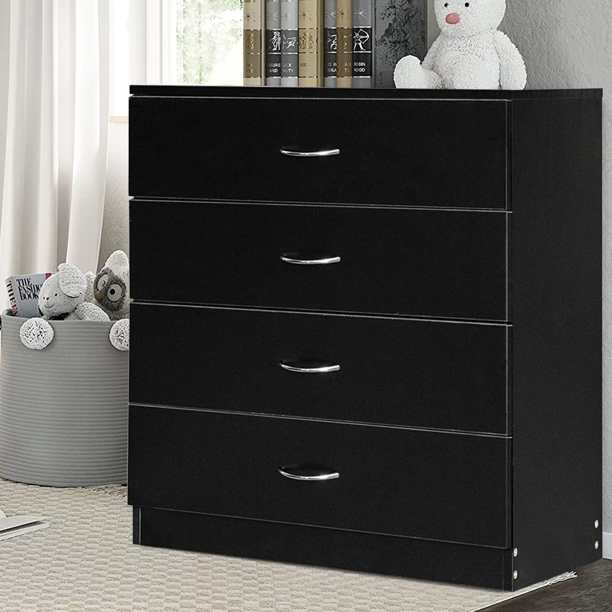 Segmart Black 4 Drawer Dresser for Small Space, Wood Storage Cabinet for Living Room, Chest of Drawers with Metal Handle for Bedroom - Cheap Fitting