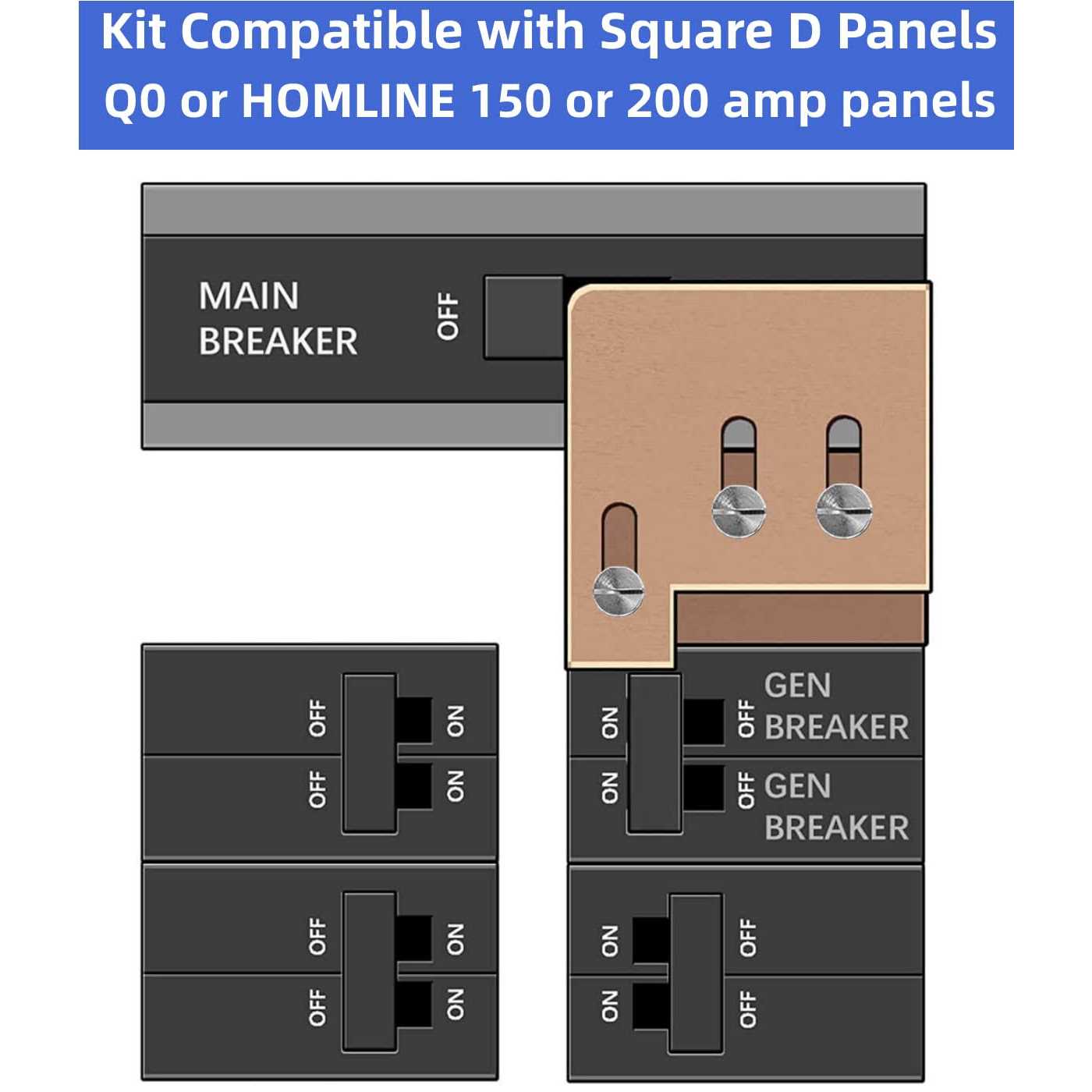 Generator Interlock Kit Compatible with Square D QO or Homeline 150 or 200 amp Panels.1 3/8 inches Spacing Between Main and Generator - Cheap Fitting