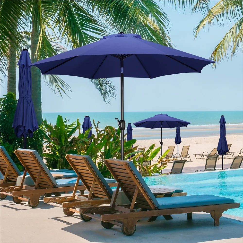 Alden Design 9FT Patio Umbrella 8 Ribs with Push Button Tilt and Crank, Navy Blue - Cheap Fitting