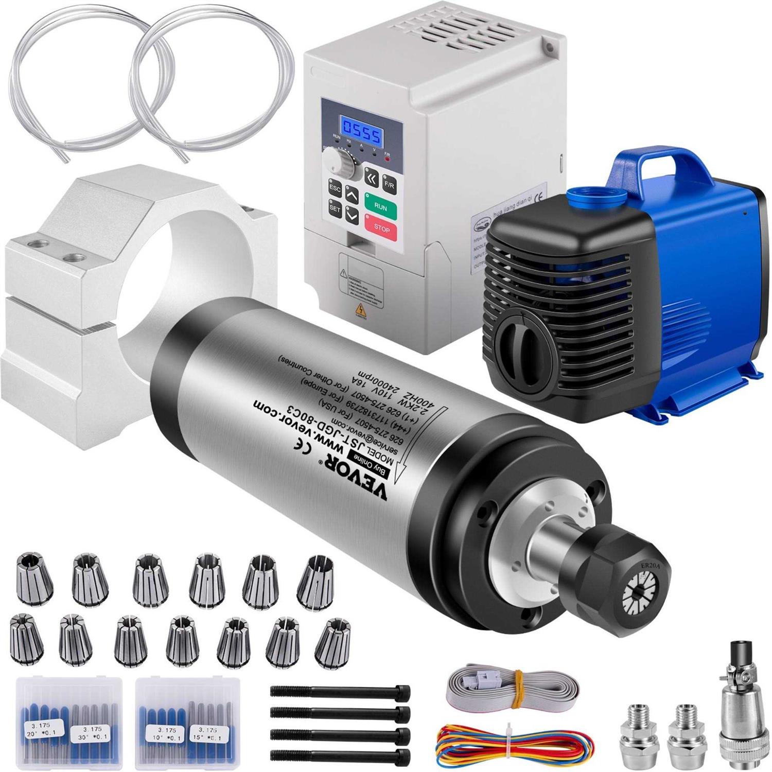 VEVOR VFD CNC Spindle Motor Kits 110v CNC Spindle Motor Kits 2.2KW Water Cooled Spindle Motor 400hz 24000RPM VFD 3HP Water Pump 110v 80W Motor Clamp SLDJ2.2KW110VLIMDV1 - Cheap Fitting