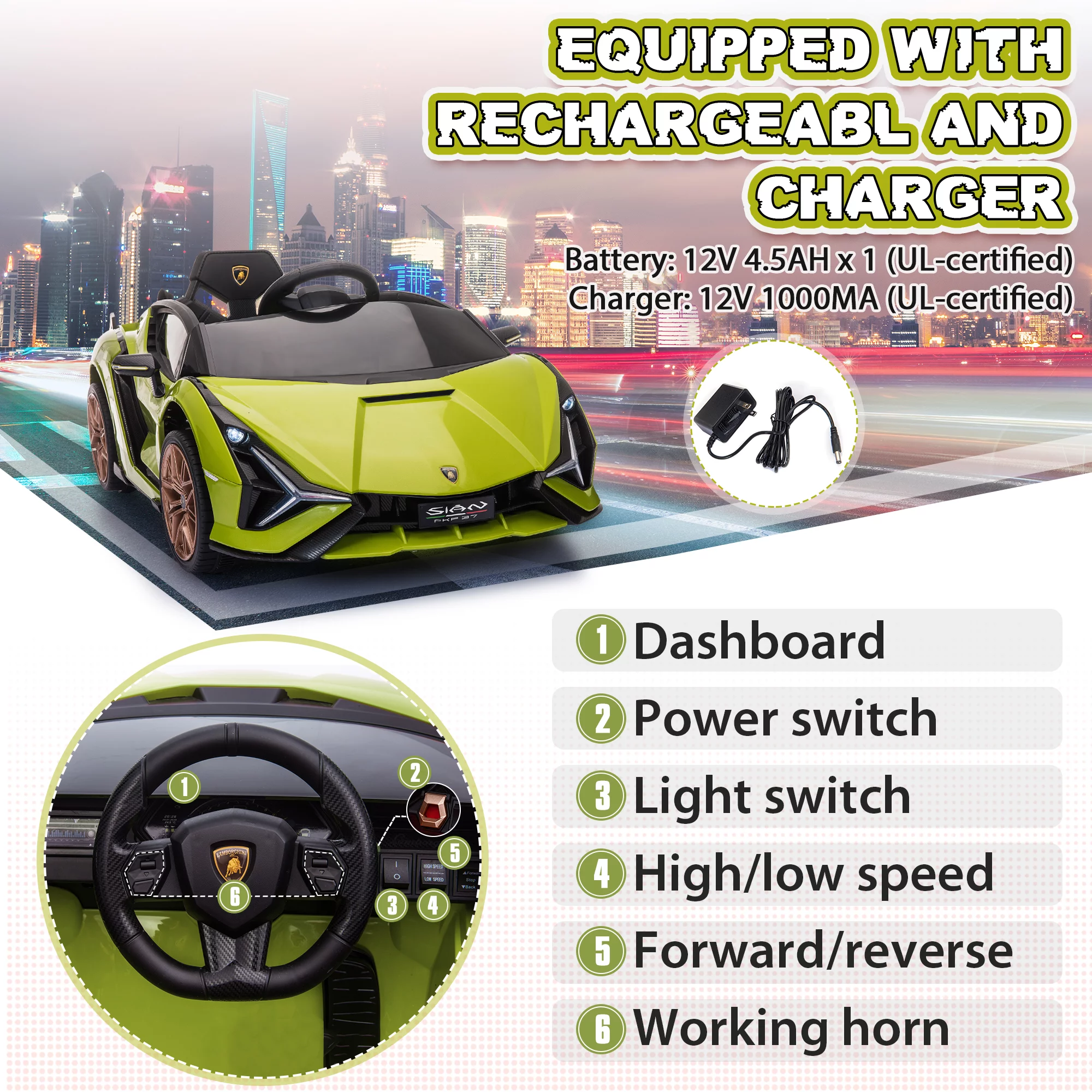 TOBBI 24V Lamborghini STO Licensed Kids Ride on Drift Car Gray Electric Car W/Remote Control LED Lights, up to 10 mph - Cheap Fitting