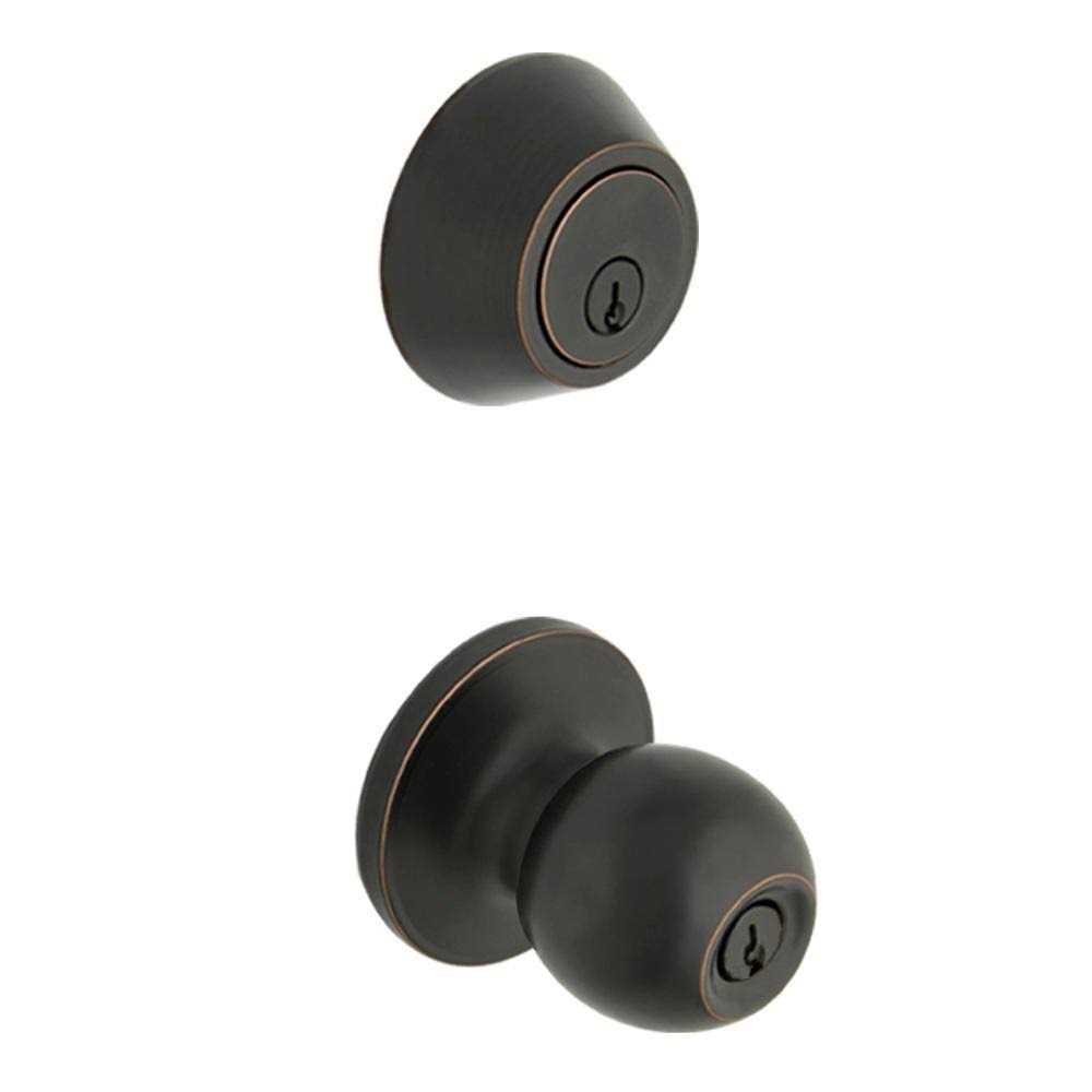 Defiant Simple Series Ball Aged Bronze Keyed Entry Door Knob with Single Cylinder Deadbolt Combo Pack - Cheap Fitting