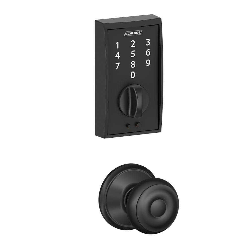 Schlage Century Touch Electronic Keypad Door Lock Deadbolt and Georgian Knob in Matte Black - Cheap Fitting