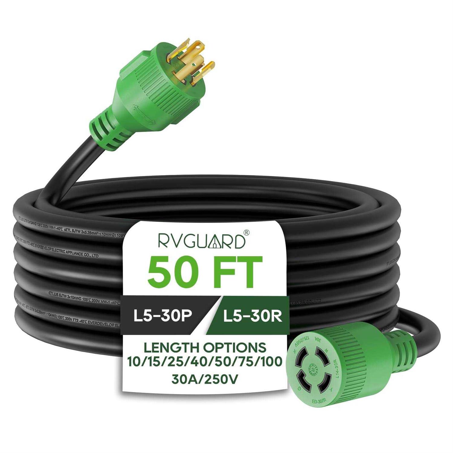 RVGUARD 4 Prong 30 Amp Generator Extension Cord NEMA L14-30P/L14-30R - Cheap Fitting