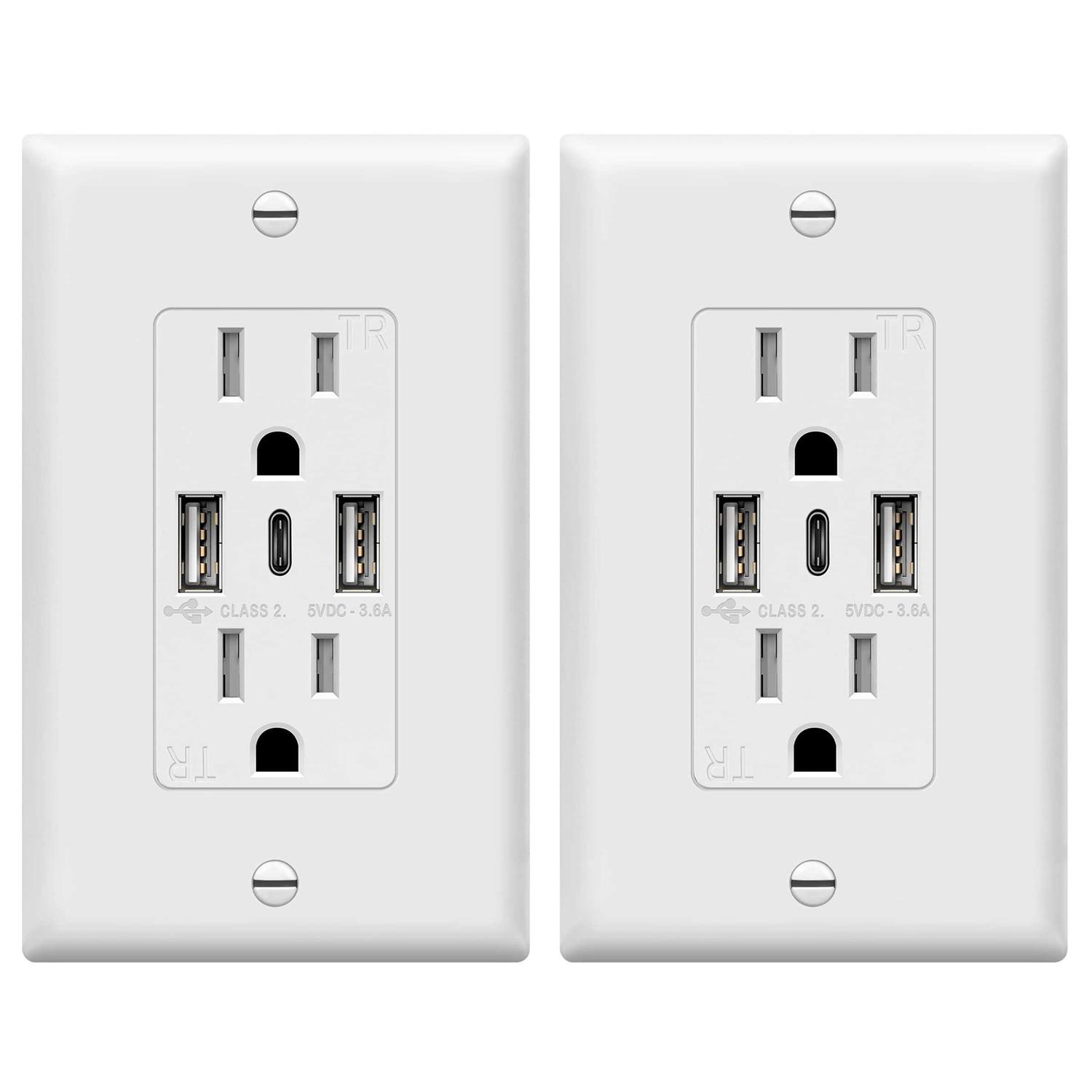 TOPGREENER USB Outlet 3-Port Type C Wall Outlet 15 Amp Receptacle Plug - Cheap Fitting