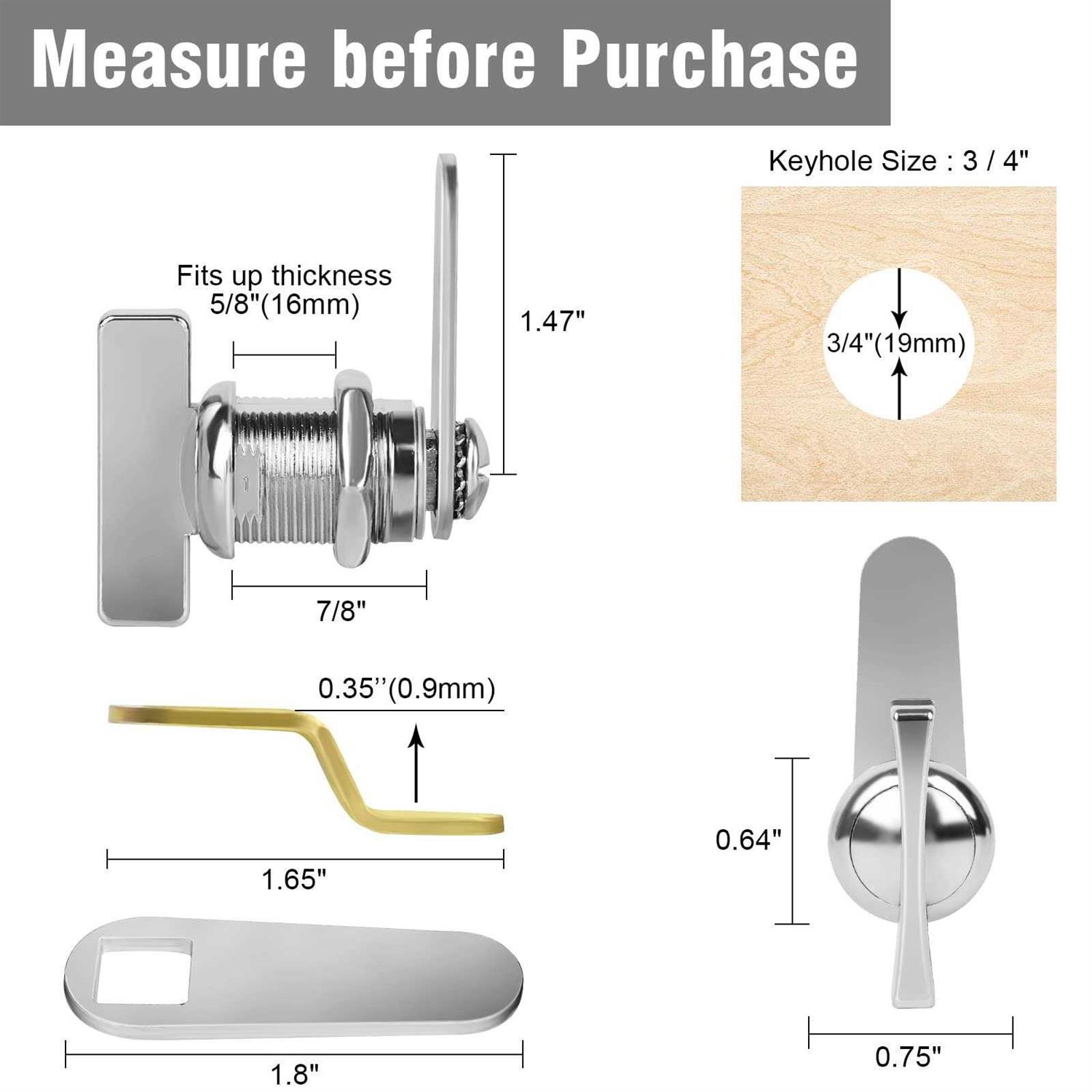 Cam Lock Thumb Operated Cabinet Locks 7/8 Cylinder Fits on 9/16” Max Panel Thickness Non-Locking Compartment Lock for RV Storage - Cheap Fitting