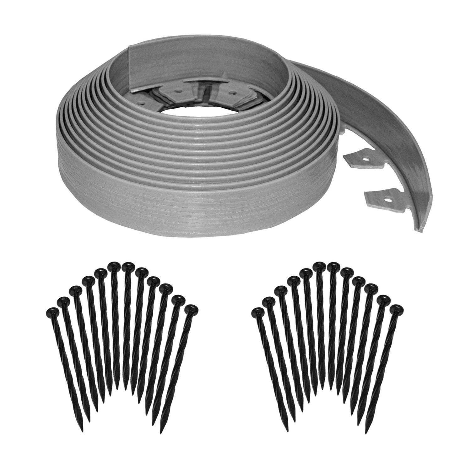 EasyFlex Tall Wall No-Dig Landscape Edging with Anchoring Spikes 2.5 in. Tall Straight Top Plastic Garden Border with Woodgrain Texture - Cheap Fitting