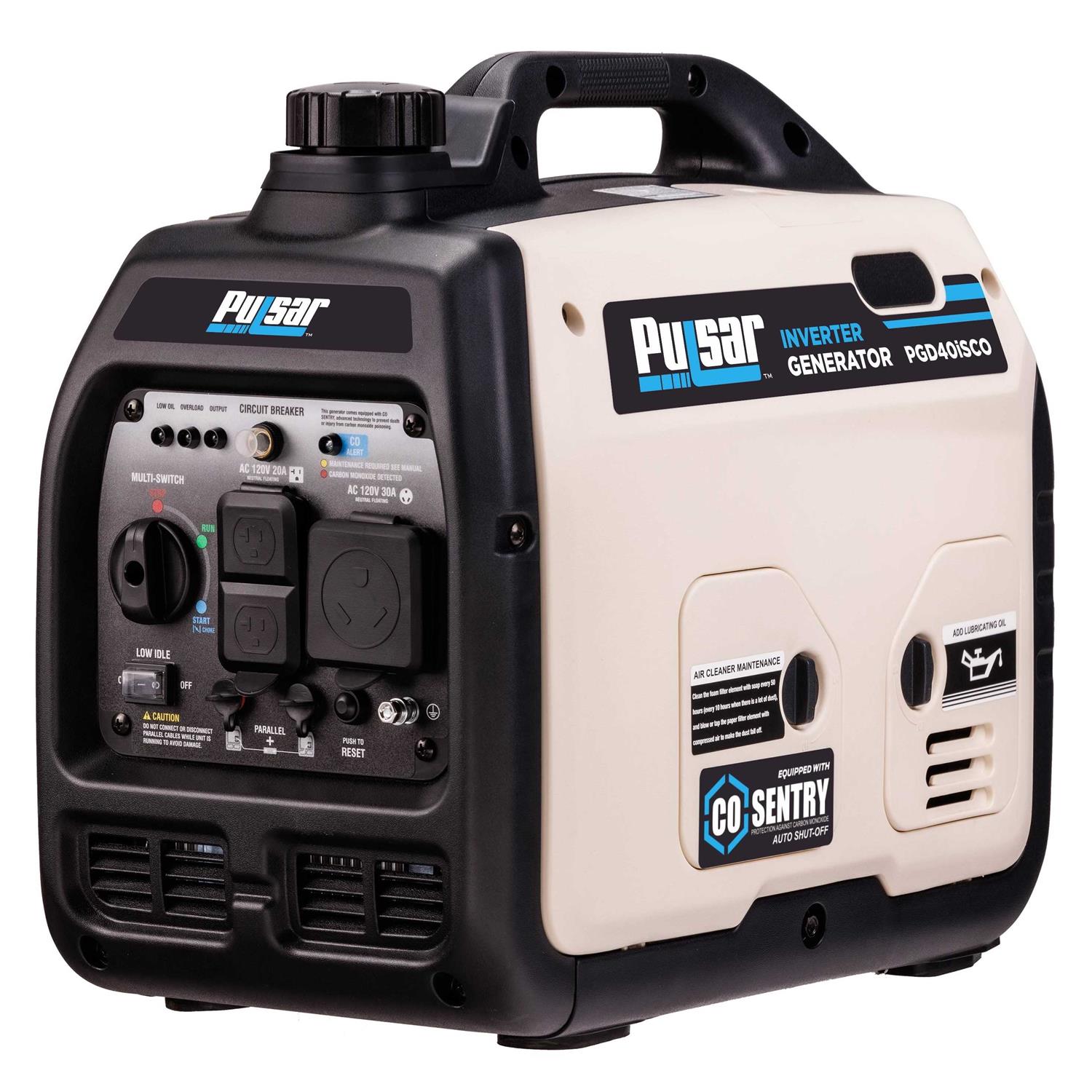Pulsar 4000W Super Quiet Inverter Gasoline Powered Generator with Recoil Start & CO Shutdown PGD40ISCO - Cheap Fitting