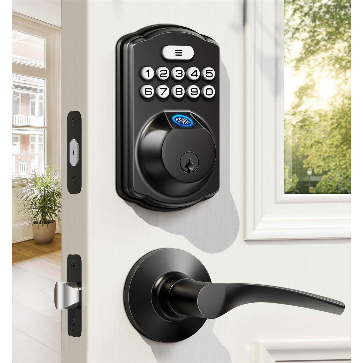 Veise Fingerprint Door Lock with 2 Lever Handles Keyless Entry Door Lock - Cheap Fitting