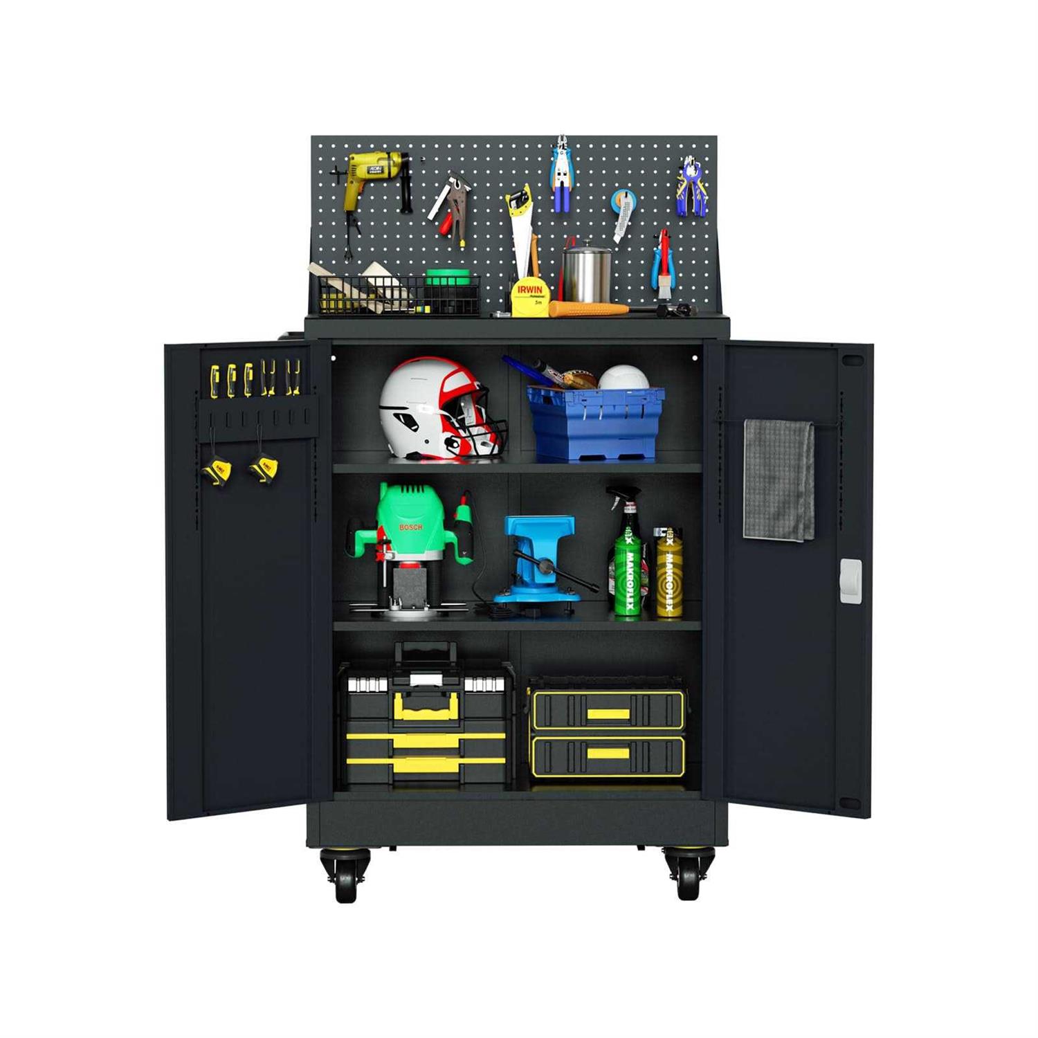 VCGGAIP Metal Storage Cabinet with Wheels 43 Mobile Metal Garage Cabinet with 2 Doors for Garage Organization - Cheap Fitting