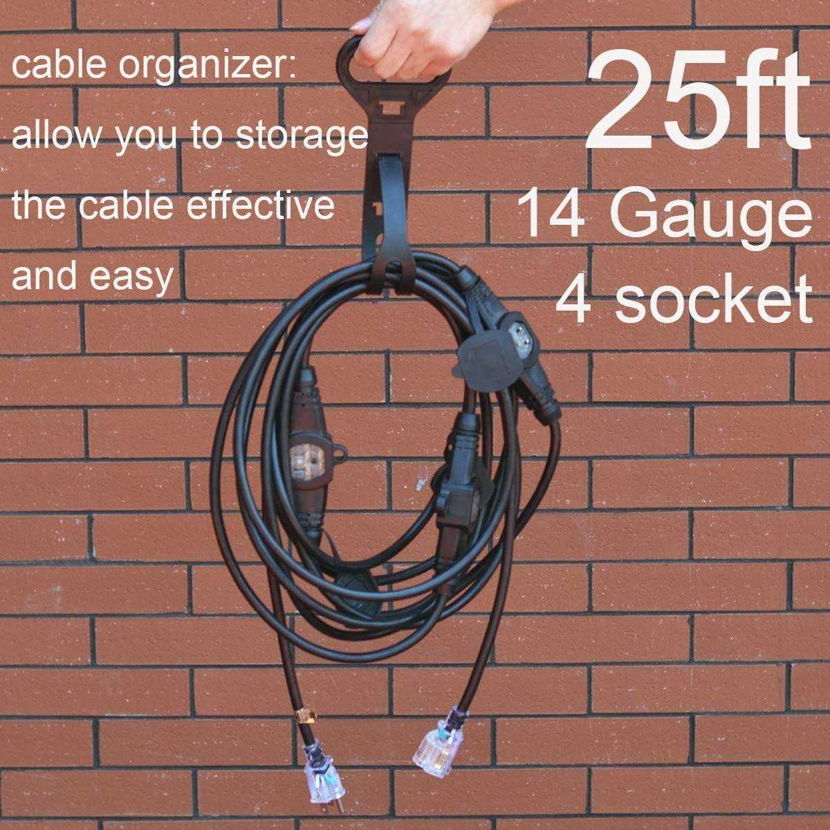 Yodotek 25ft Gauge Outdoor Power Extension Cord,Four Outlet Cable.Multiple Evenly-Spaced Plug Ideal for Landscaping Light,Stage Backline,Holiday - Cheap Fitting