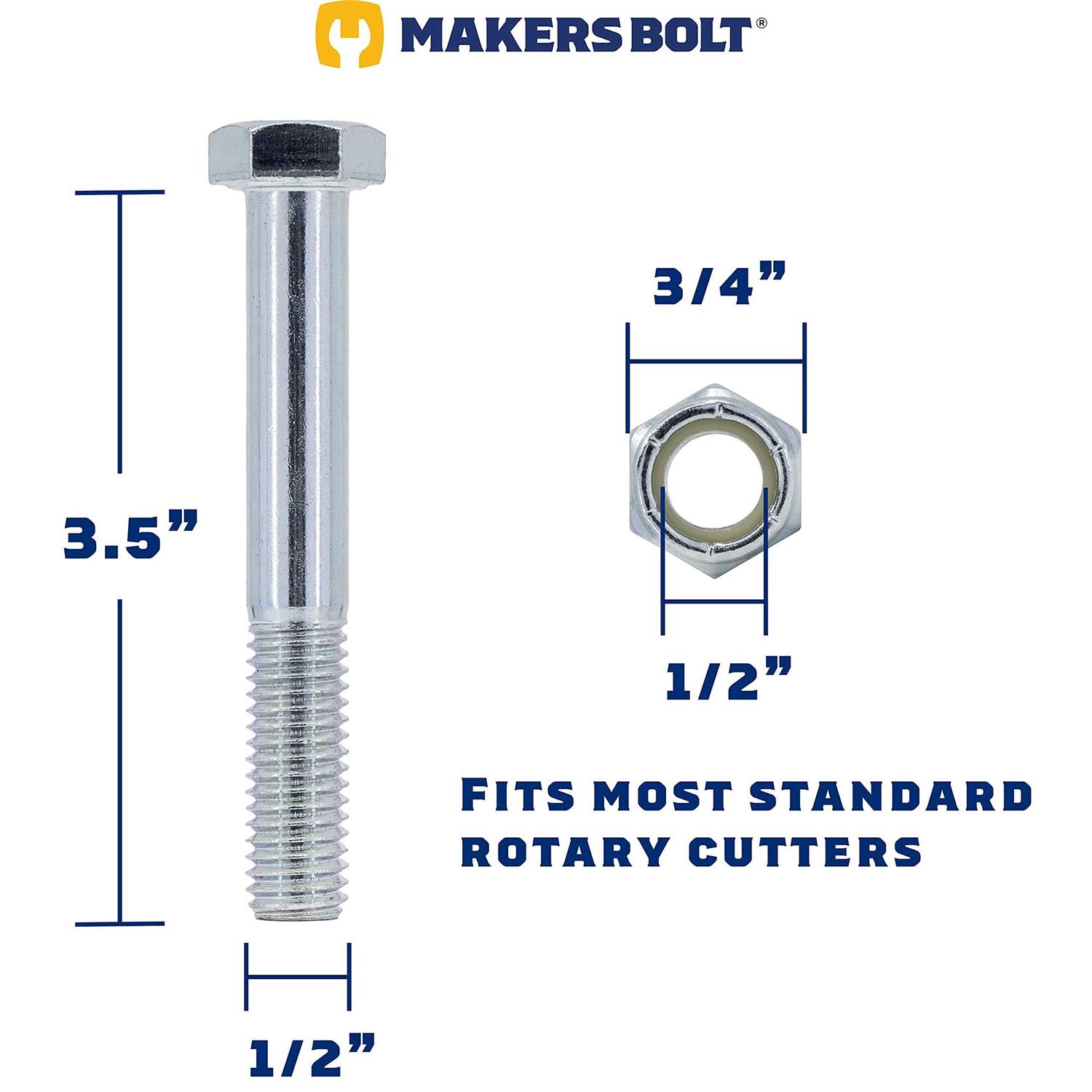 Grade 2 Shear Bolts for Rotary Cutters 1/2 x 3-1/2 with Nylock Nuts - Cheap Fitting