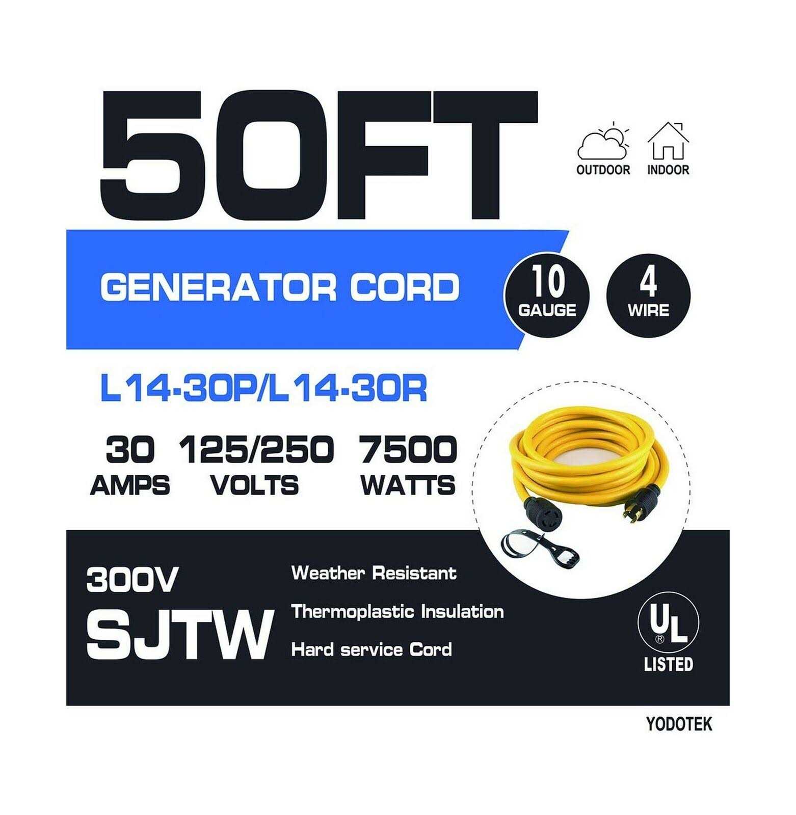 Yodotek Heavy Duty Generator Locking Power Cord NEMA L14-30P/L14-30R Gauge SJTW Cable - Cheap Fitting