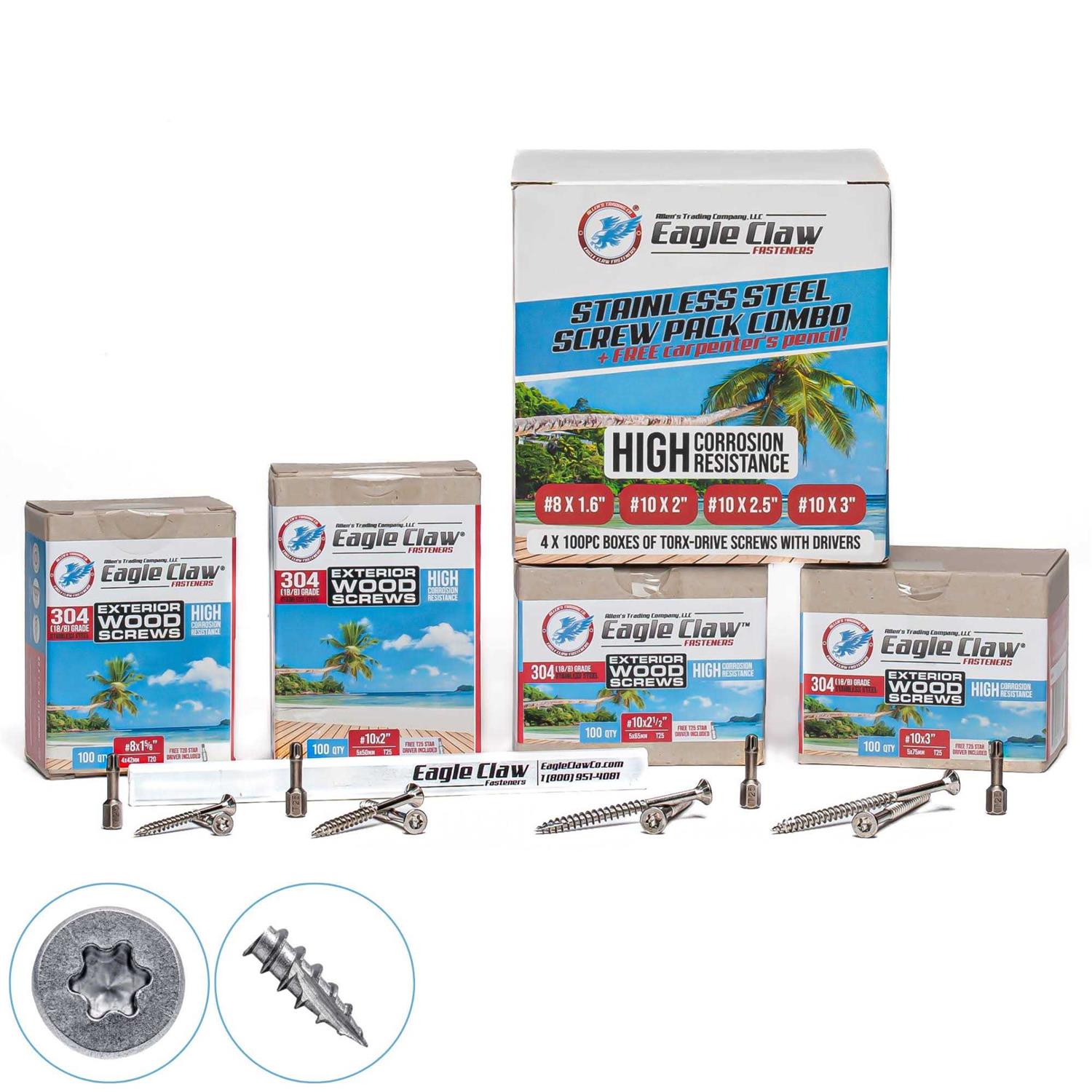 Stainless Steel Wood Screws Assortment Kit DIY Value Pack 400 Pieces Various Sizes by Allen’s Trading Co. Eagle Claw Fasteners - Cheap Fitting