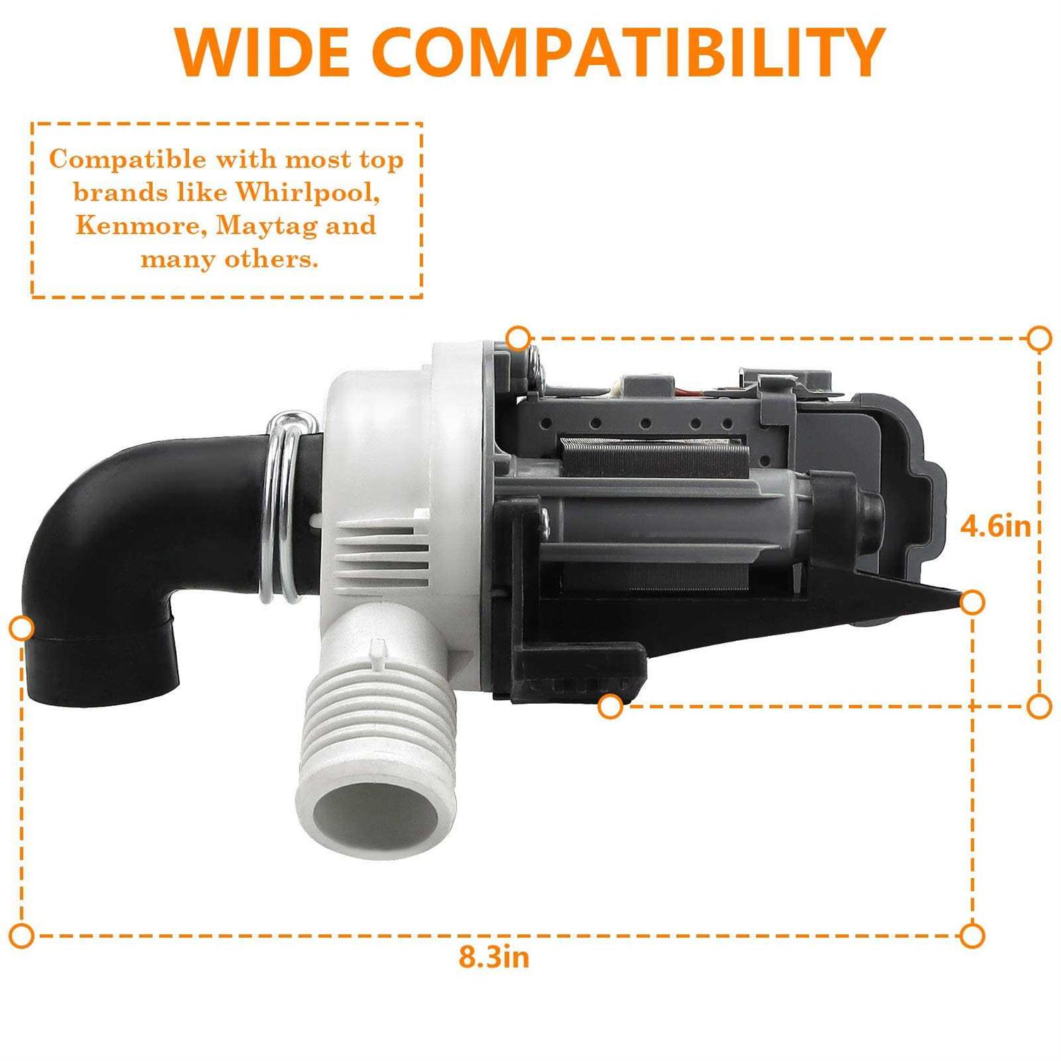 TOMOON Updated W10536347 Washer Drain Pump Assembly with 3 Mounting Screws -Exact for Whirlpool Cabrio, Kenmore Oasis, and Maytag Bravos model washing - Cheap Fitting