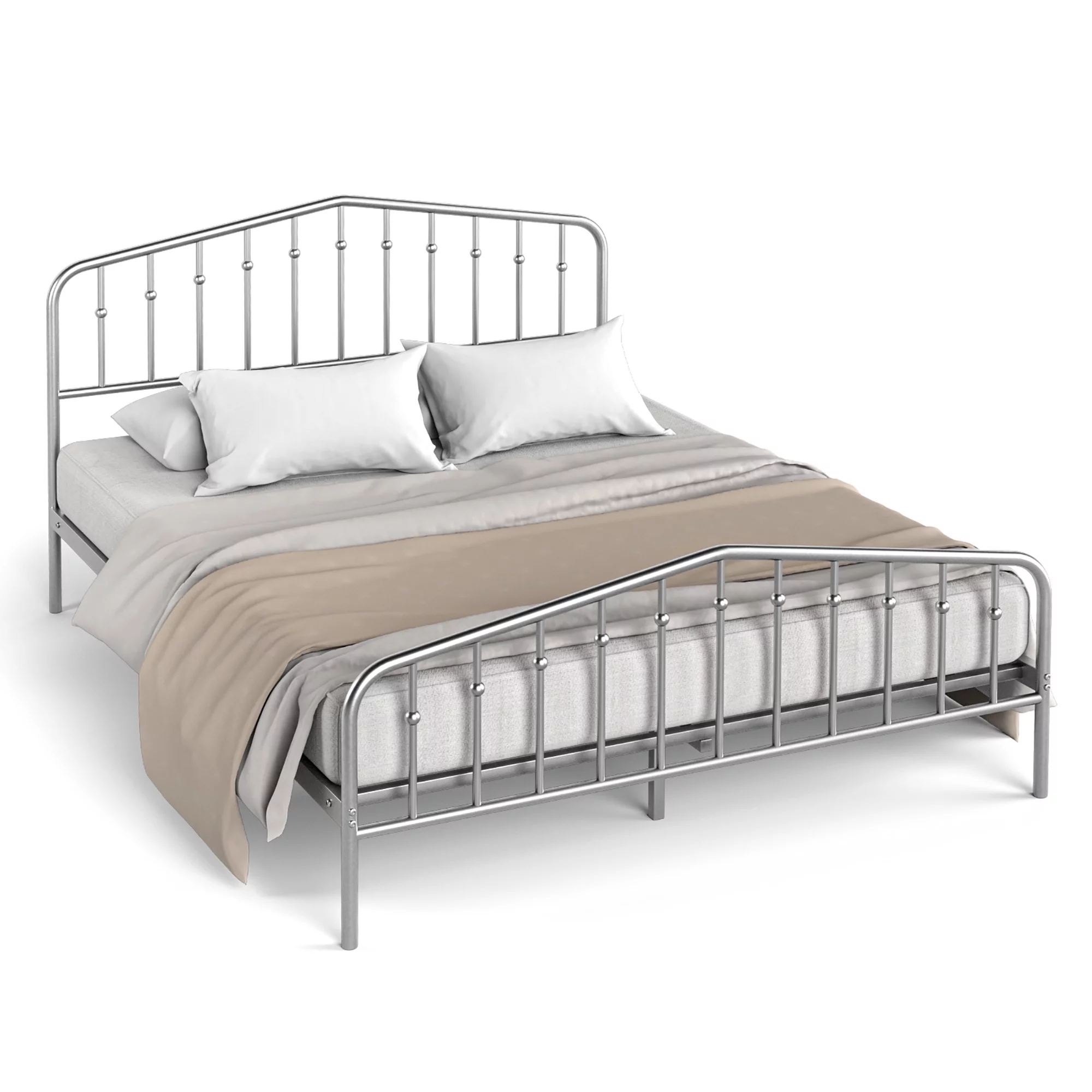 Costway Queen Size Metal Bed Frame Steel Slat Platform Headboard Footboard Bedroom Sliver - Cheap Fitting