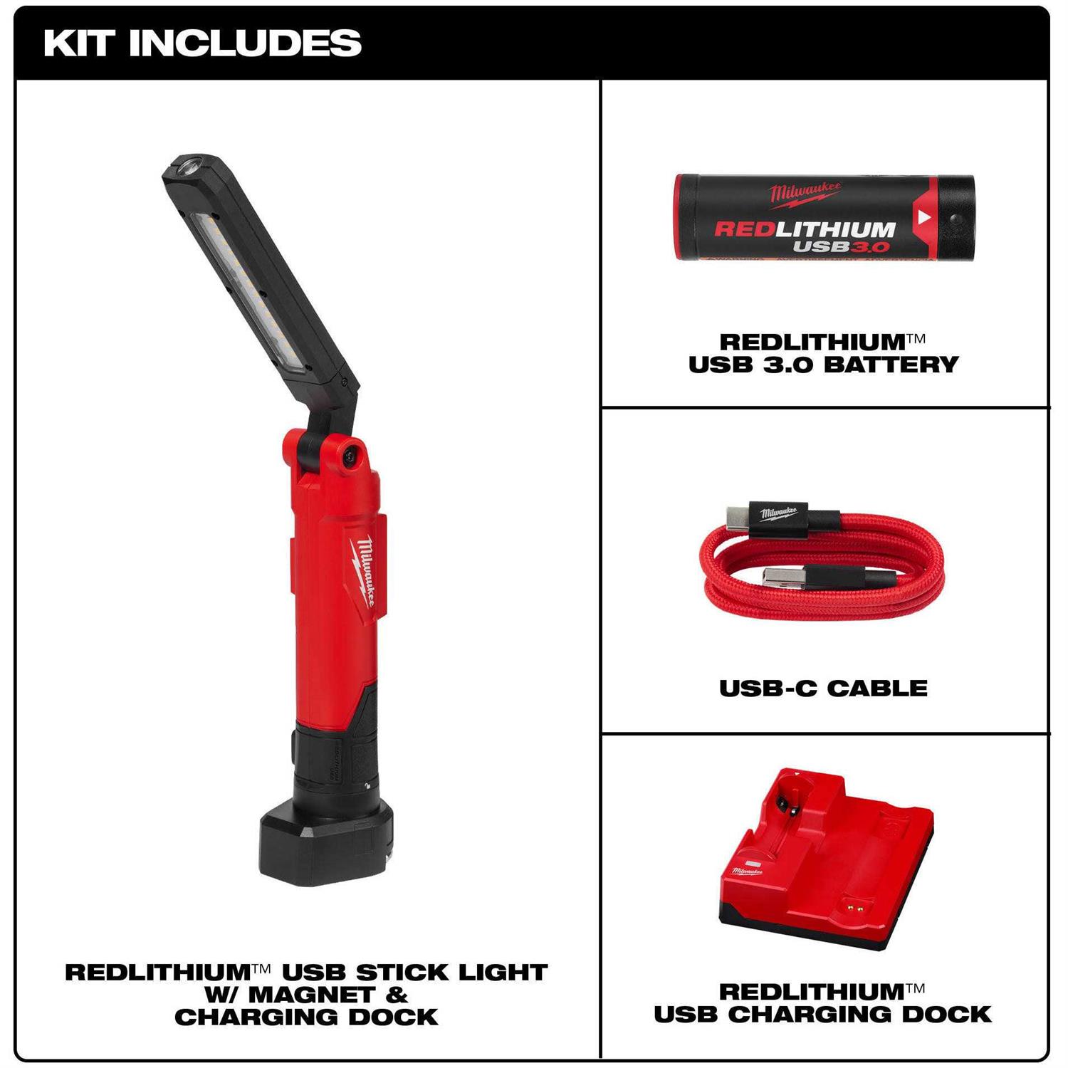 Milwaukee 2128-22 REDLITHIUM USB Stick Light with Magnet Charging Dock - Cheap Fitting