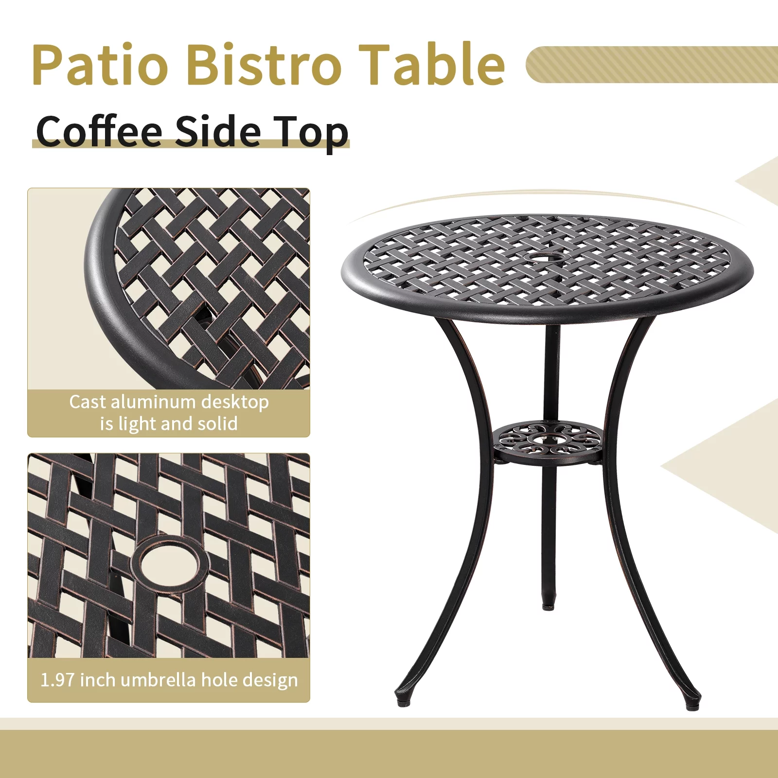 Withniture 3 Piece Outdoor Bistro Set Round Patio Table and Chairs with 2