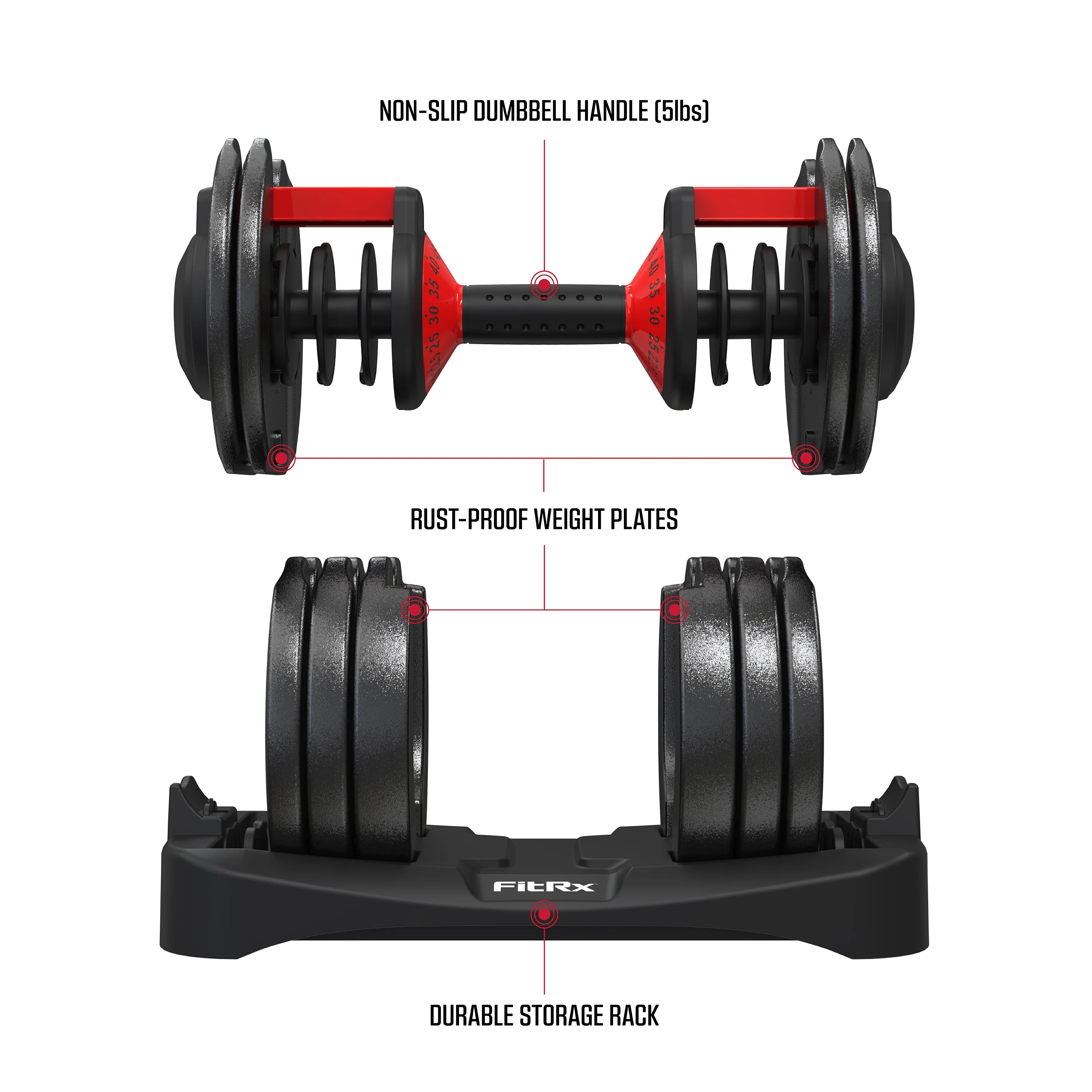 FitRx SmartBell, Quick-Select Adjustable Dumbbell, 5-52.5 lbs. Weight, Black, Single - Cheap Fitting