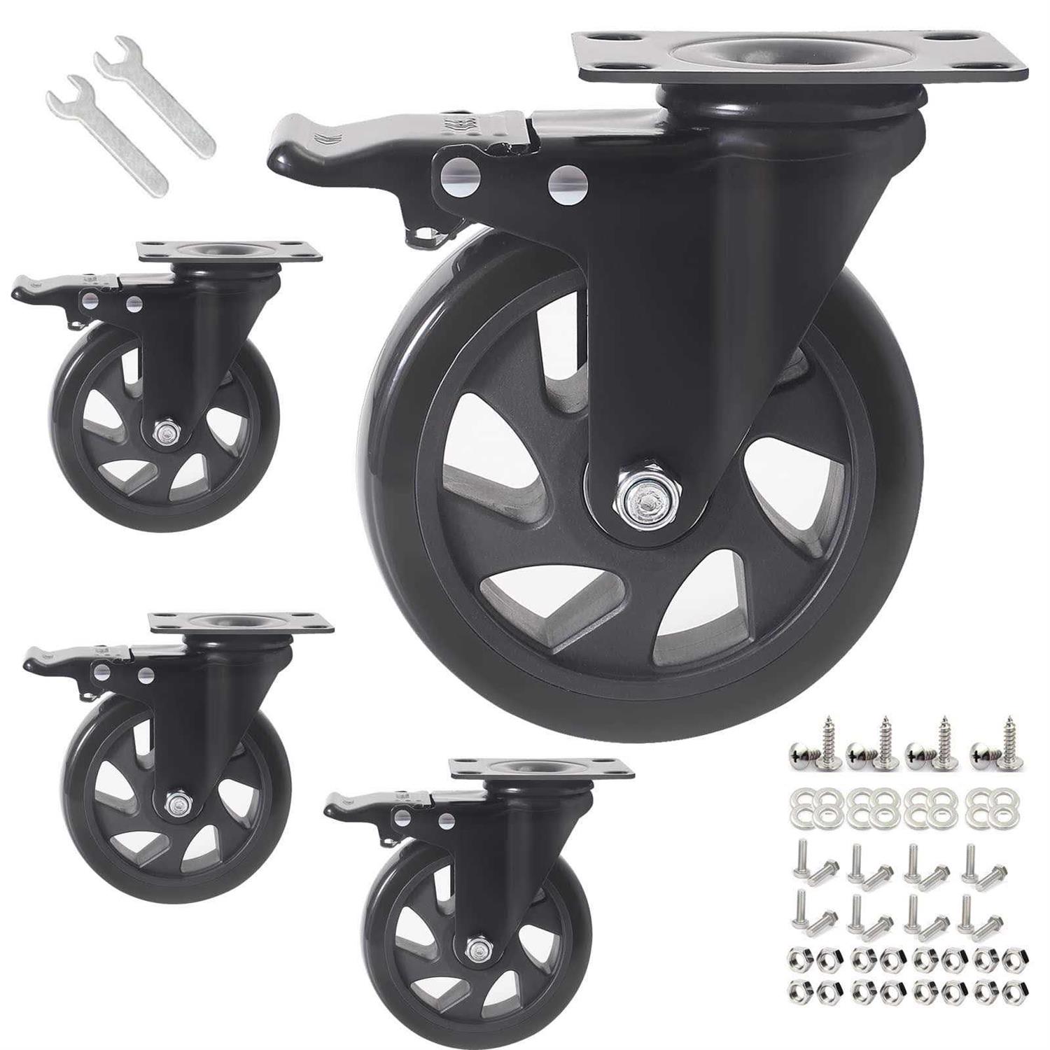 YAEMIKY 5 Inch Caster Wheels with Brake 2200lbs,Heavy Duty Casters Set Of 4,Swivel Plate Casters with Double Ball Bearings,Premi - Cheap Fitting