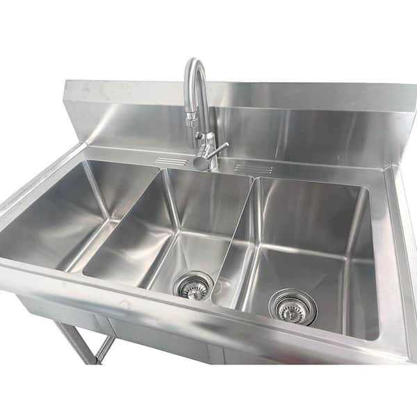 Glacier Bay All-in-One 38 in. Stainless Steel 3 Compartment Commercial Utility Kitchen Sink with Faucet U3824T - Cheap Fitting