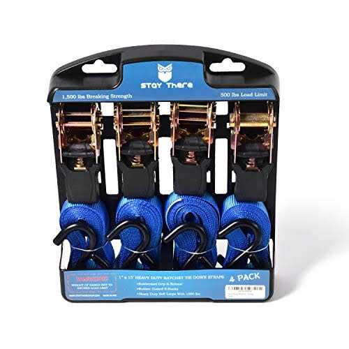 Stay There Ratchet Tie Down Straps 1” x15′ Ratchet Straps with S Hook - Cheap Fitting