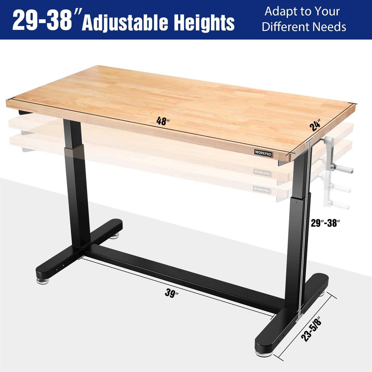 WORKPRO Height Adjustable Work Table with Crank Handle and Casters 24” Wooden Top Standing Desk Workbench - Cheap Fitting