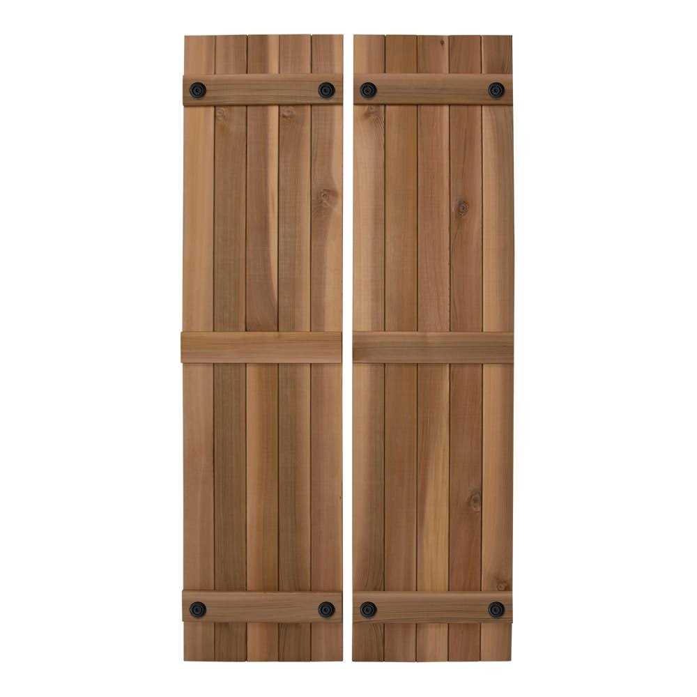 Design Craft Millworks Porter 12 in. x Cedar Board and Batten Shutters Pair - Cheap Fitting
