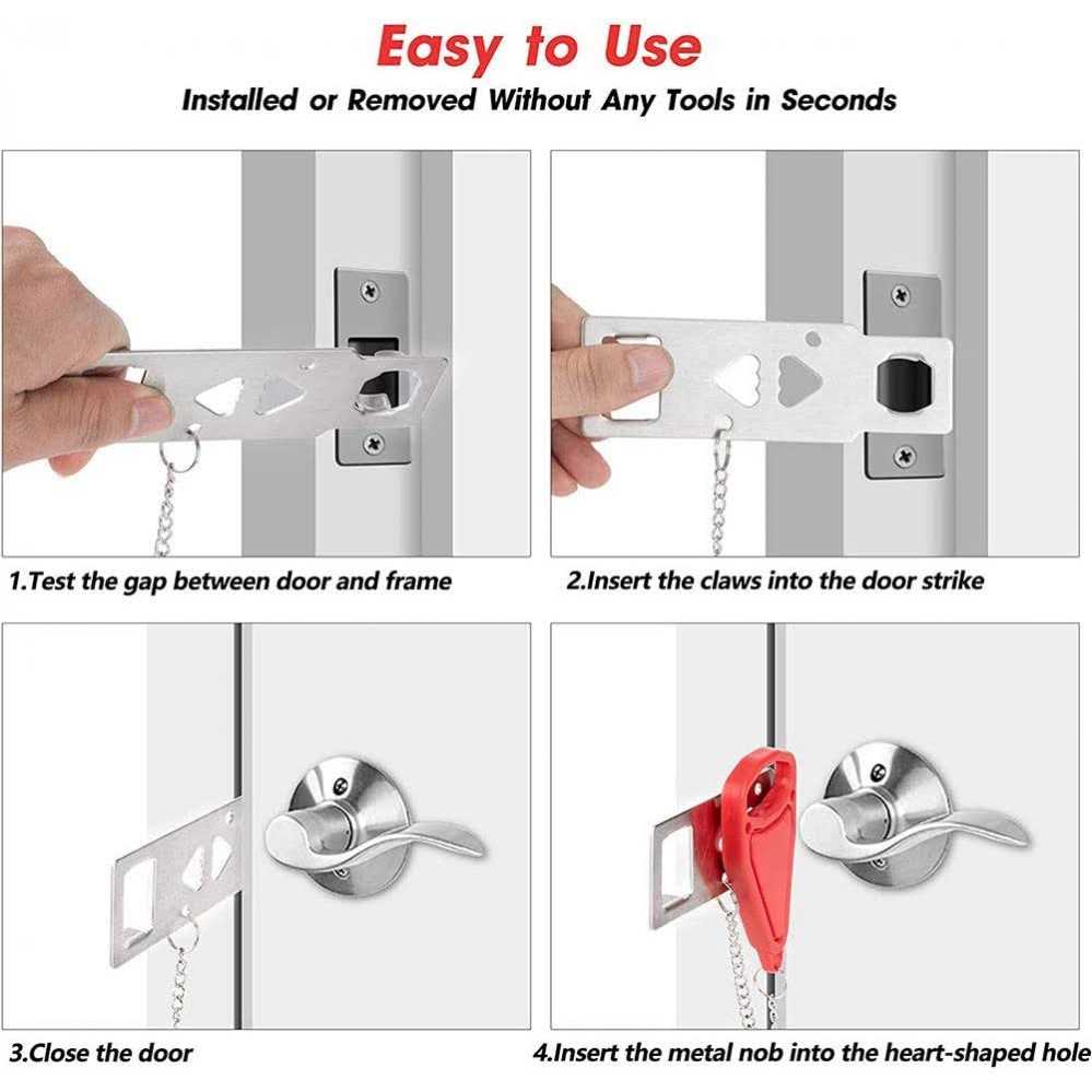 Jaswill Portable Door Lock for Travel Door Lock Self-Defense Security Device for Home - Cheap Fitting