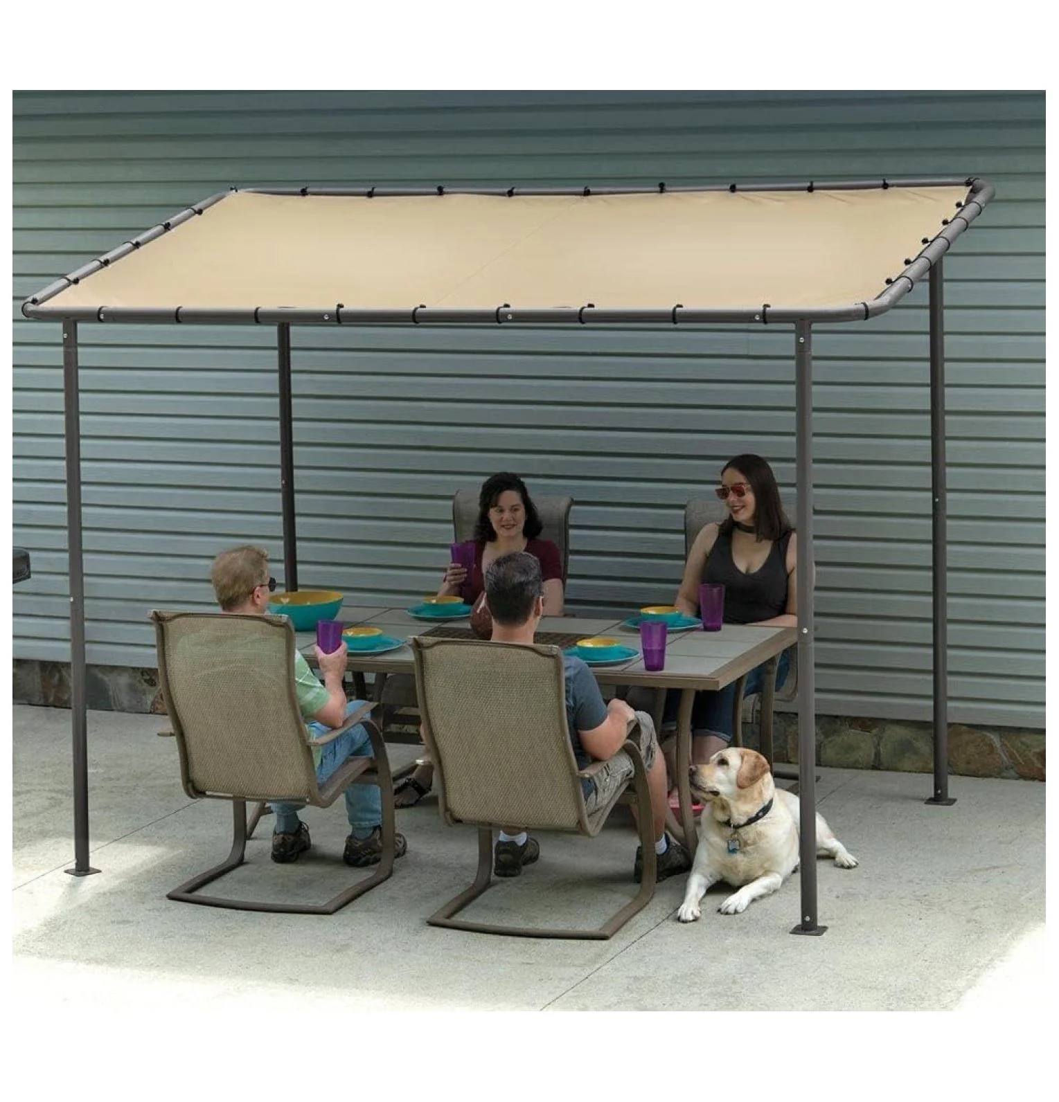 YeSayH 10' x 6' Solano Gazebo Canopy Charcoal Carbon Steel Frame and Marzipan Water-Resistant and Sun Protection Tan Cover - Cheap Fitting