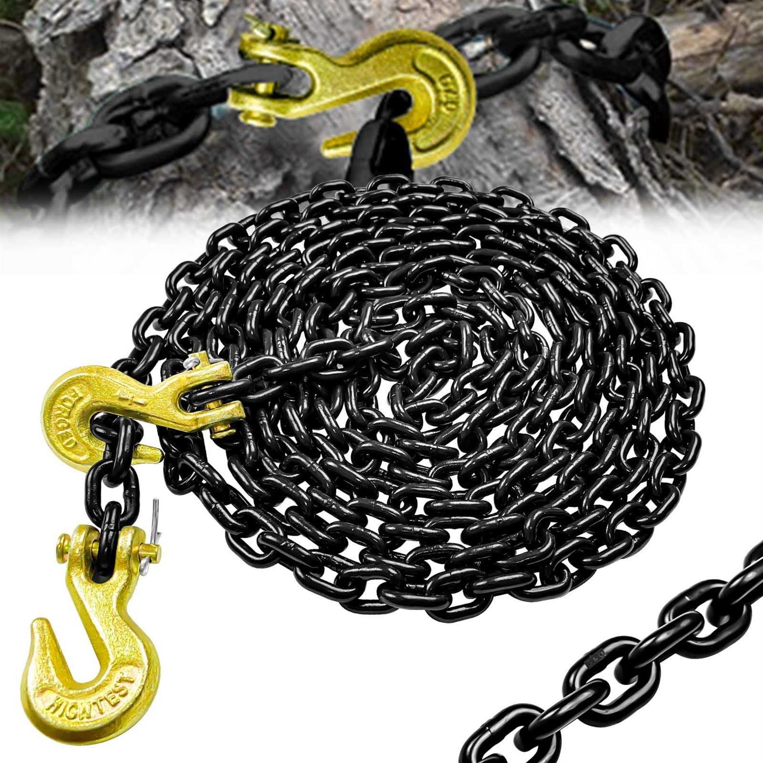 FITHOIST G80 Transport Binder Chain 1/4 Inch x 14 Ft Tow Chain with Clevis Grab Hooks - Cheap Fitting