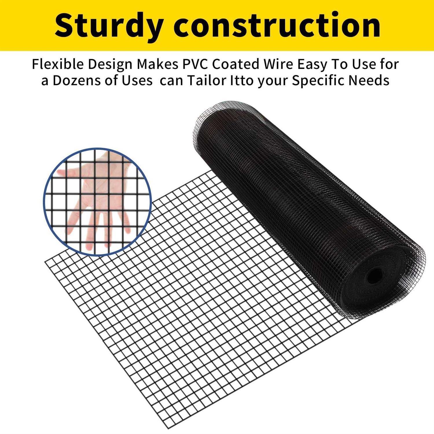 DWALE Hardware Cloth Pvc Coated Wire Mesh 48” x Mesh Black Vinyl Coated Fence Chicken Wire Fencing Gauge Chain Link Fence for Chicken - Cheap Fitting