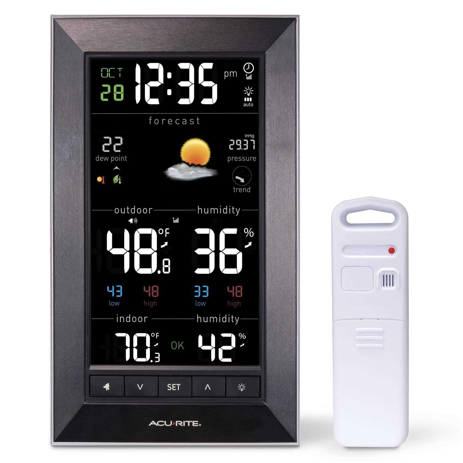 Acurite Digital Vertical Weather Forecaster with Indoor/Outdoor Temperature Humidity and Date and Time 01121m - Cheap Fitting